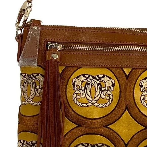 Vintage Sharif Handbag Crossbody Shoulder Purse Africa Jungle Embroidery Leather - Picture 3 of 12